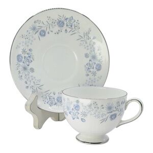 Wedgwood Belle Fleur Footed Cup and Saucer Bone China Set, Vintage, England.